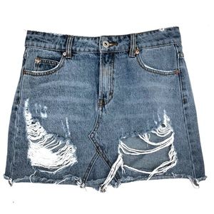 Dance & Marvel Distressed Denim Jean Mini Skirt Size Medium